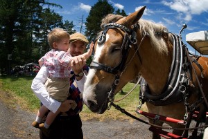 Paul and Hadrian Mullins say hi to one of the horses